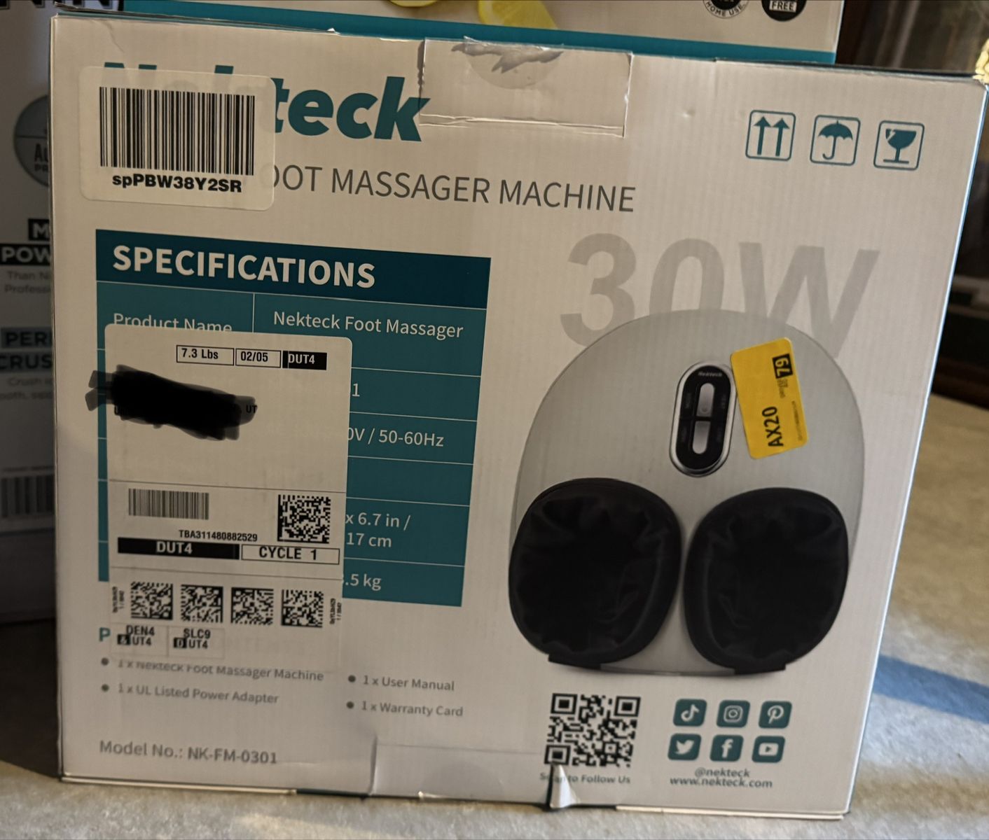 Nekteck NM-FM-0301 Foot Massager Machine with Heat, Shiatsu Kneading, Deep Tissue Massage - Beige