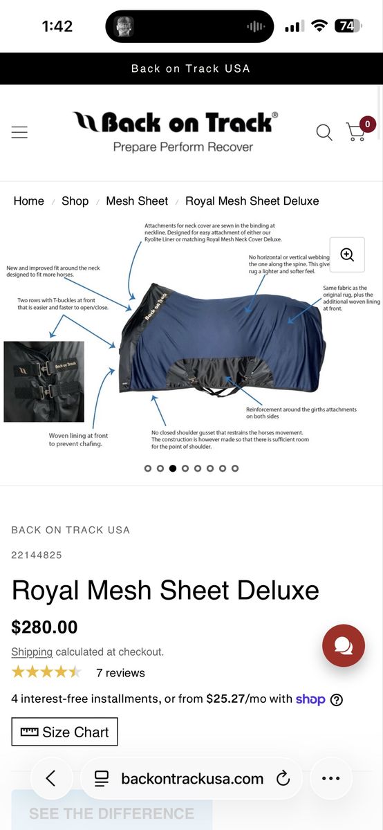 Back on Track Royal Mesh Sheet Deluxe Horse Blanket - Blue