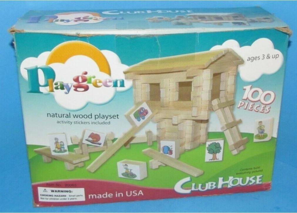 Play-Green Rare "Natural Wood Clubhouse" Building Block Incomplete Playset L@@K