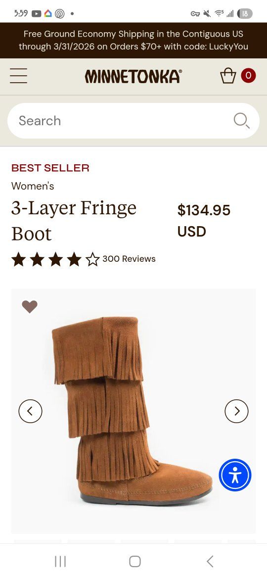 Minnetonka Women's 3-Layer Fringe Boot sz 7