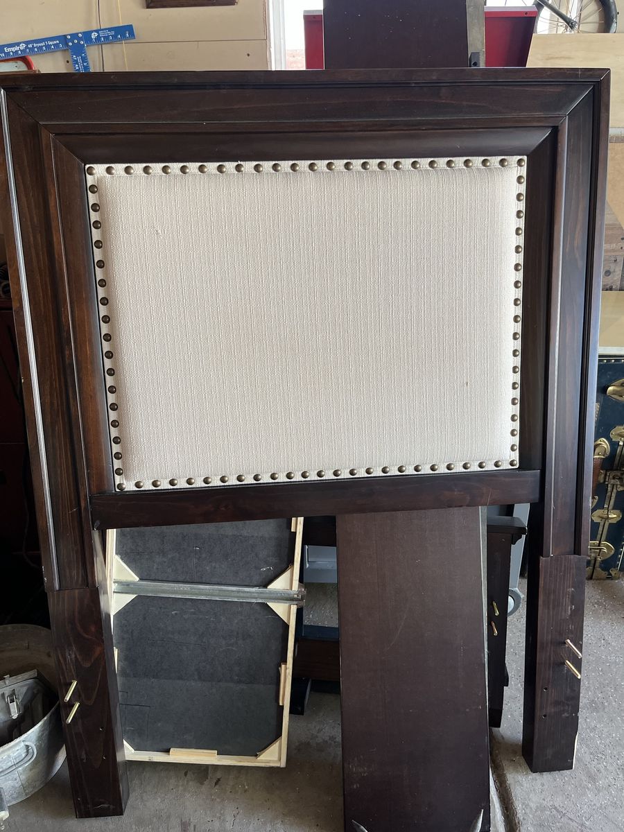 Dark Wood Upholstered Headboard with Nailhead Trim - Twin
