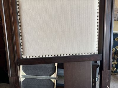 Dark Wood Upholstered Headboard with Nailhead Trim - Twin