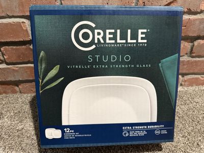 Corelle Studio Vitrelle Glass 12-Piece Dinnerware Set Pure White