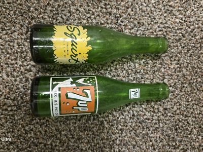 Vintage 7UP & Squirt Green Glass Soda Bottles - Empty & Collectible