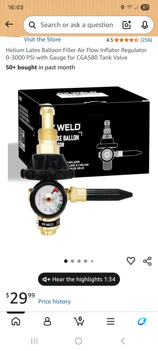 RX WELD Helium Latex Balloon Filler Regulator 0-3000 PSI with Gauge for CGA580 Tank Valve
used once