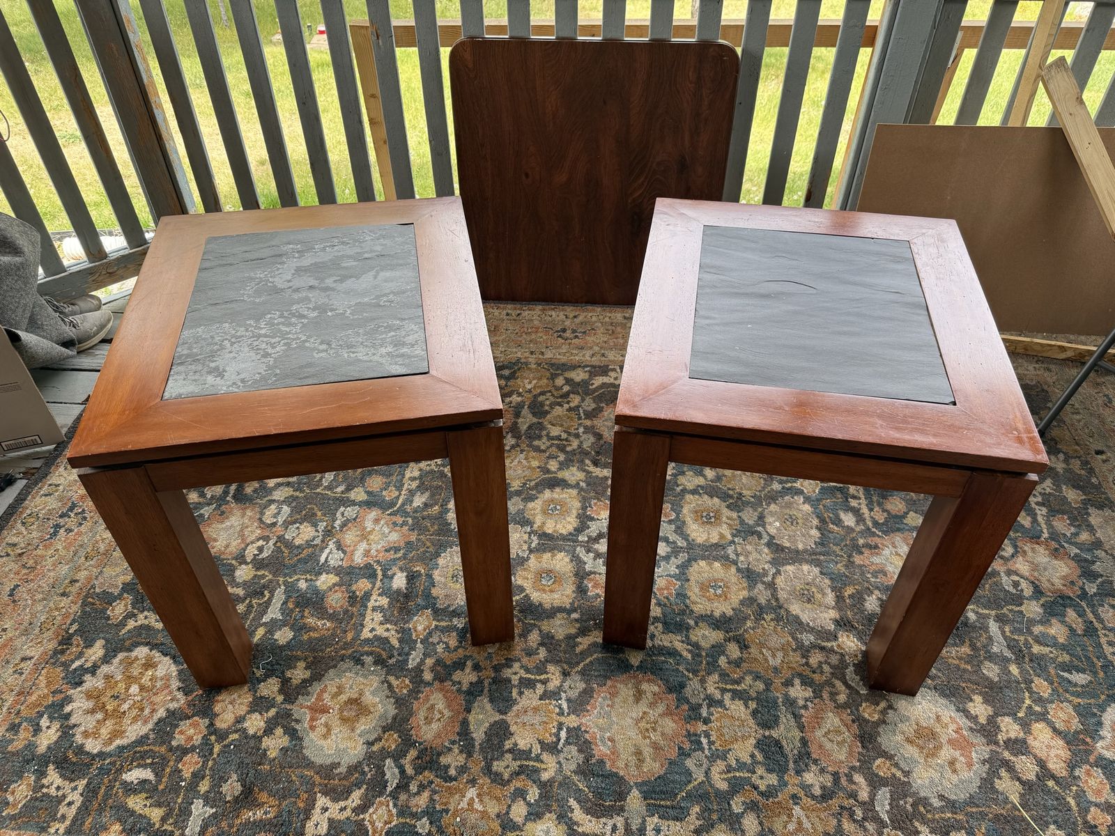 End Tables Set – Wood & Slate Top