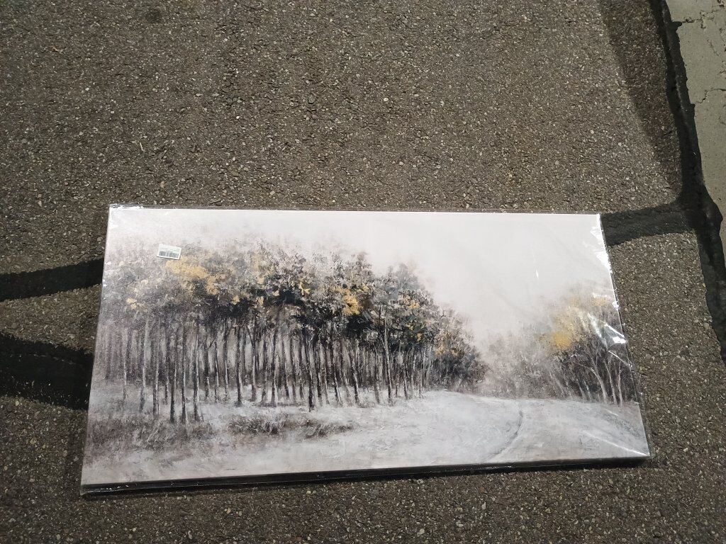 grey black gold winter forest wall art/painting