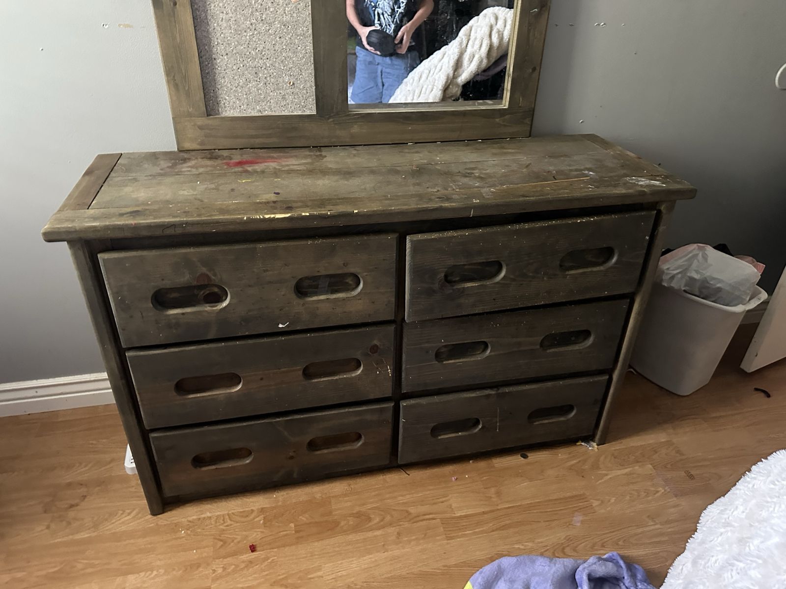 Used Kids Bunk Bed Set with Dresser & Mirror - Full/Twin, Gray Finish, Storage & Stair Drawers
