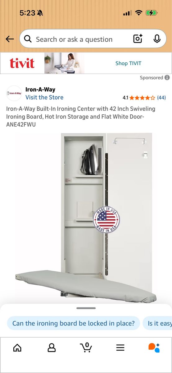 Iron-A-Way Built-In Ironing Center with 42 Inch Swivel Board 