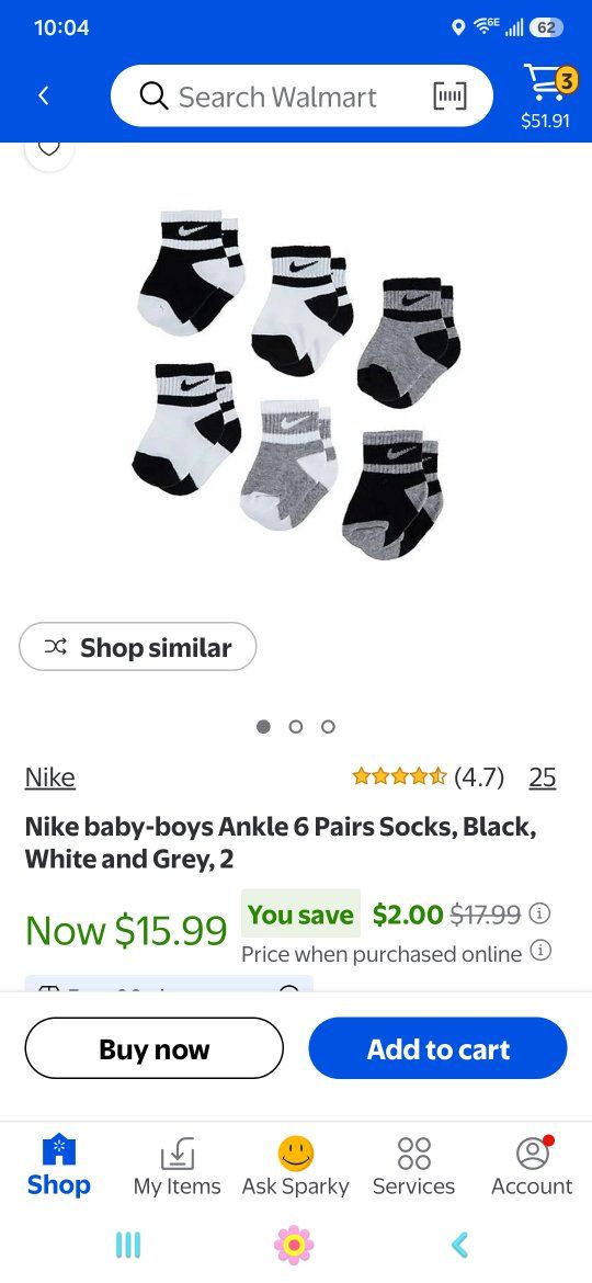 Brand new Nike baby-boys Ankle 6 Pairs Socks