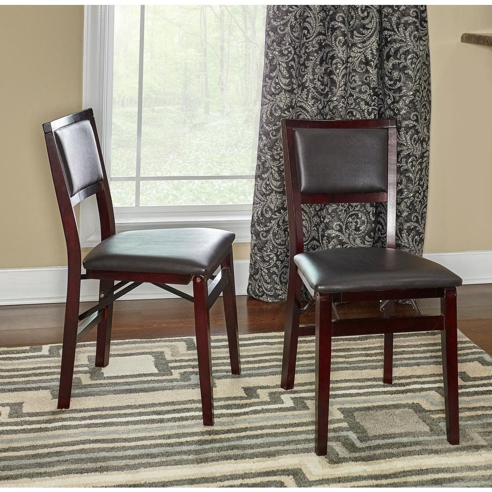 dark wood padded folding dining chairs with espresso upholstery