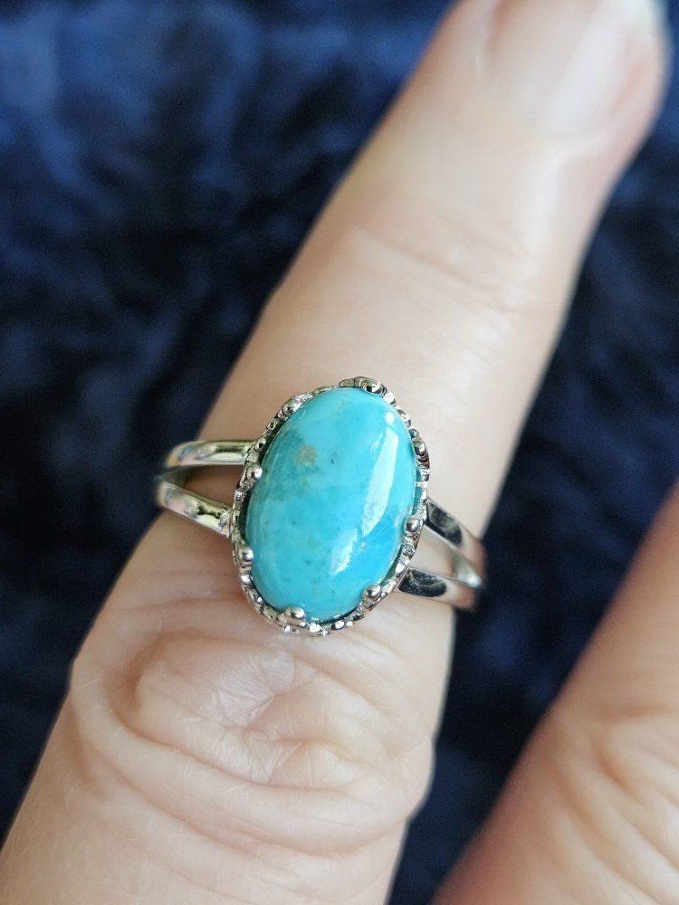 Sz 7 Turquoise Platinim over Sterling Silver Ring