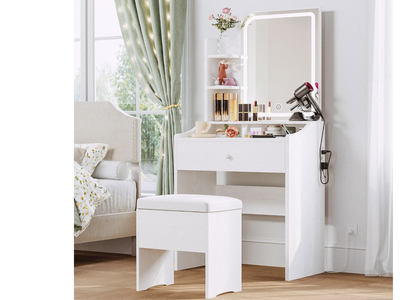 New in Box Small Makeup Vanity Desk with Mirror and Lights, Vanity Table Set with Storage Drawer, Chair