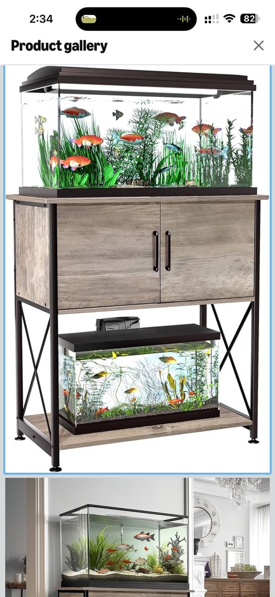 Herture 20-29 Gallon Aquarium Stand Metal Frame with Cabinet Storage Grey Fish Tank Stand.