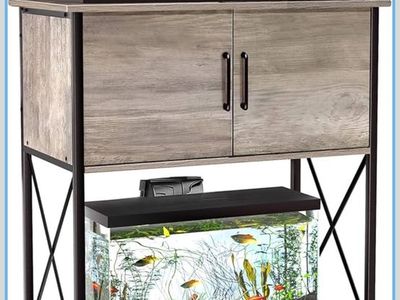 Herture 20-29 Gallon Aquarium Stand Metal Frame with Cabinet Storage Grey Fish Tank Stand.
