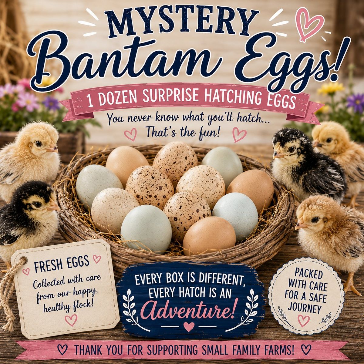 Mystery Bantam Hatching Eggs -NPIP/AI Certified 1 Dozen Fresh Eggs for a Surprise Hatching Adventure!