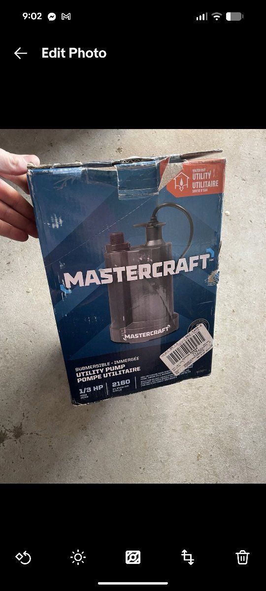 Mastercraft 1/3 HP Electric Utility Pump - 2160 GPH - Submersible Water Pump