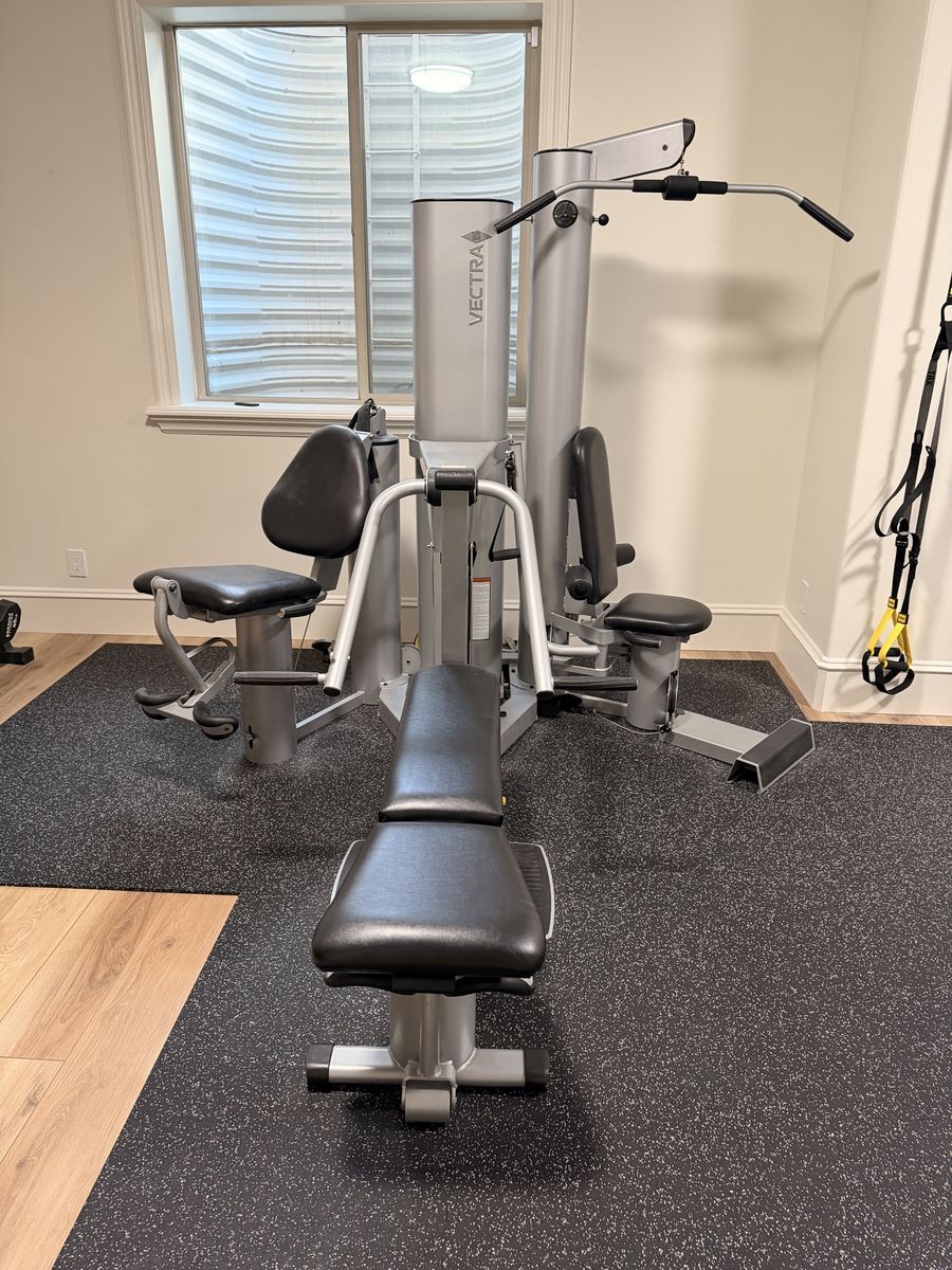 Vectra Fitness 1650 Multi-Station Home Gym Strength Training Equipment with Bench and Lat Pulldown