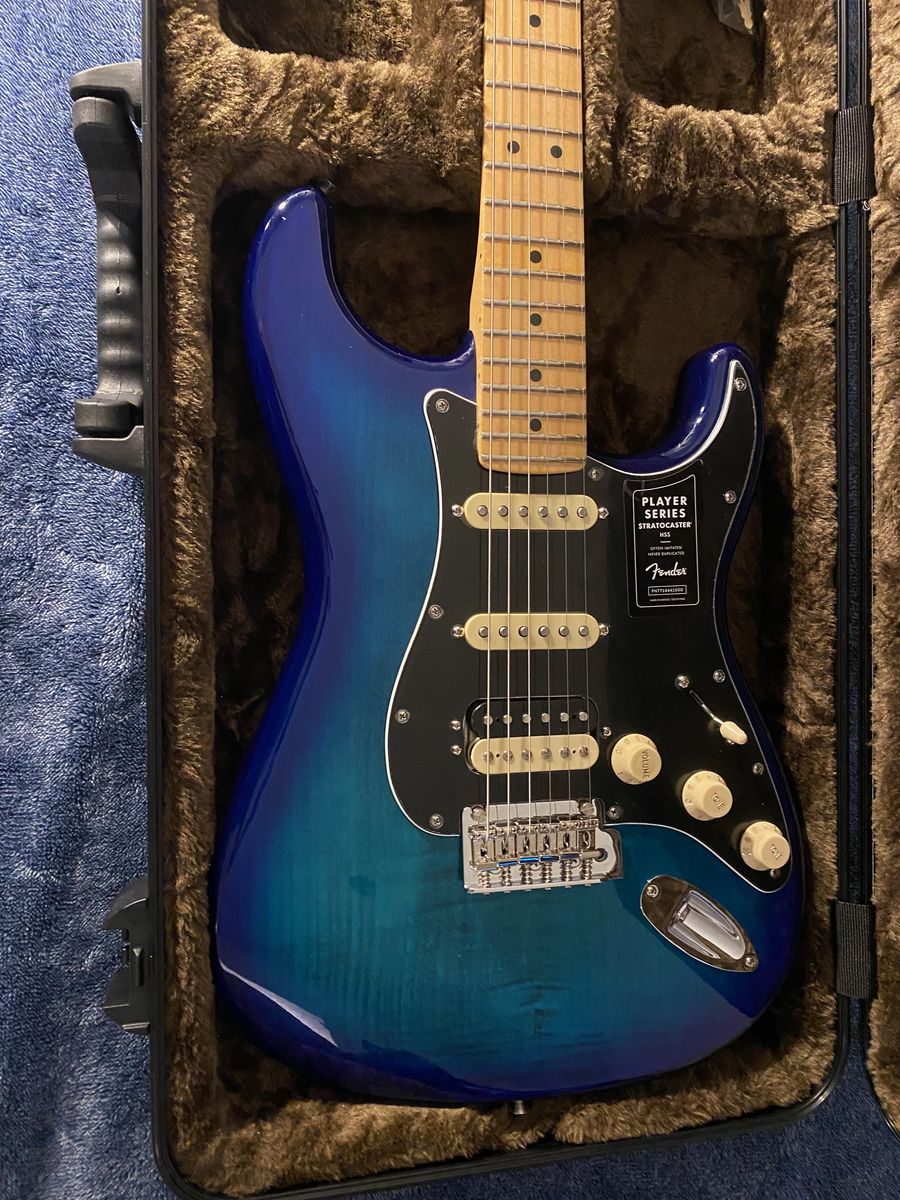 Like New Limited Edition Blue Fender Stratocaster Electric Guitar w/hard case + extras