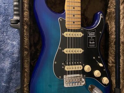 Like New Limited Edition Blue Fender Stratocaster Electric Guitar w/hard case + extras