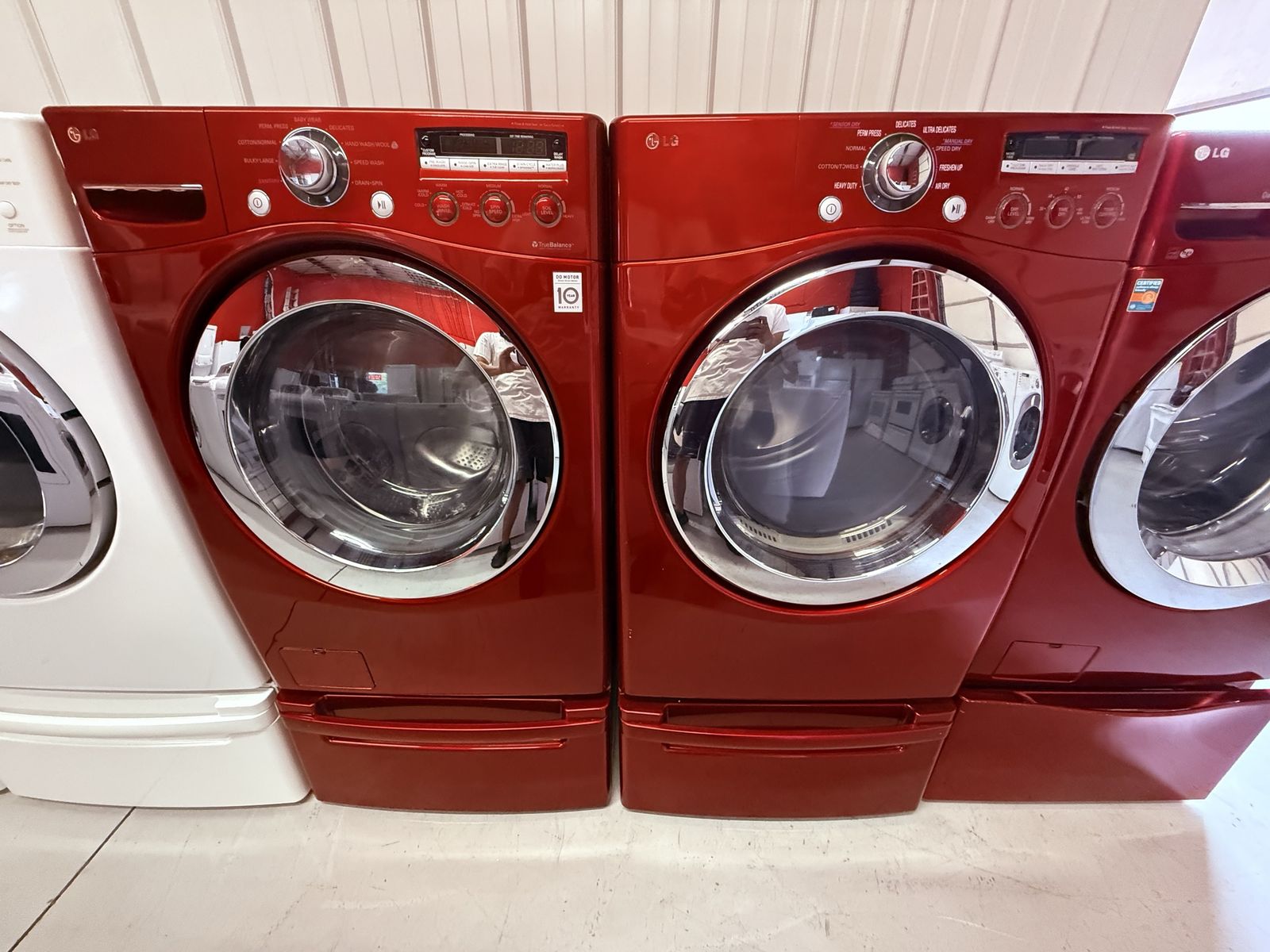 Matching Red Ultra Capacity LG Washer & Dryer Set On Pedestals!