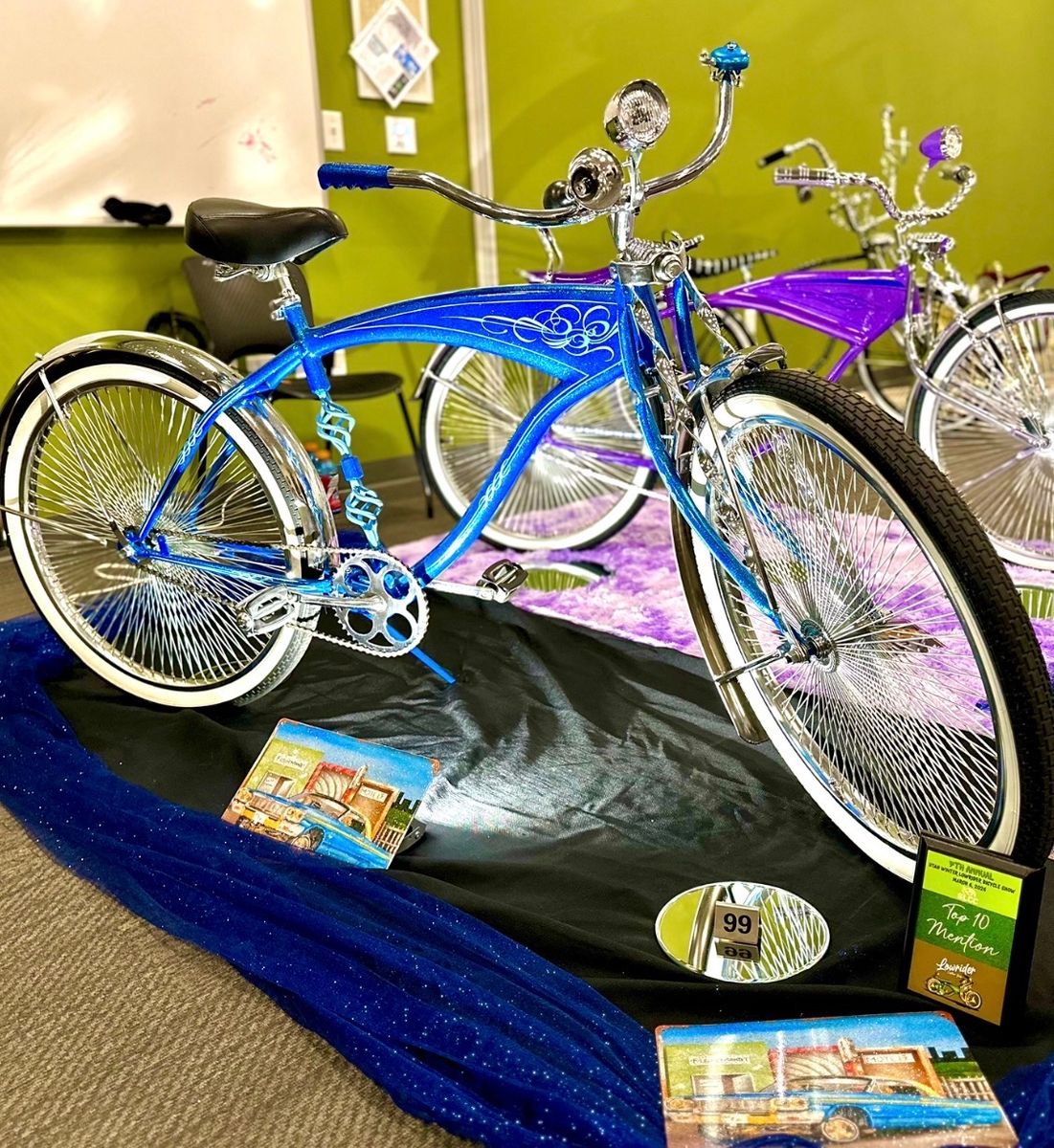 Custom built 26 inch beach cruiser lowrider chopper style bicycle bike with custom welding and 144 spoke wire wheels.