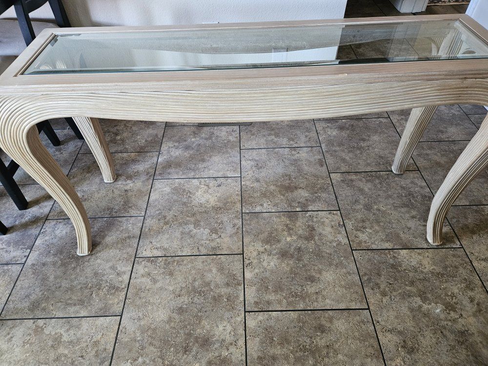 Vintage Pencil Reed Rattan Console Table