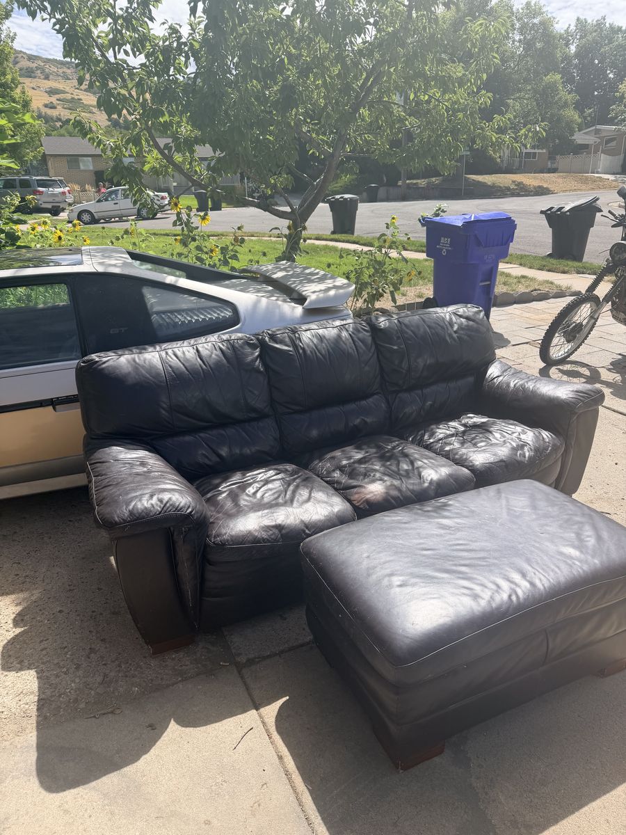 Leather couch and ottoman