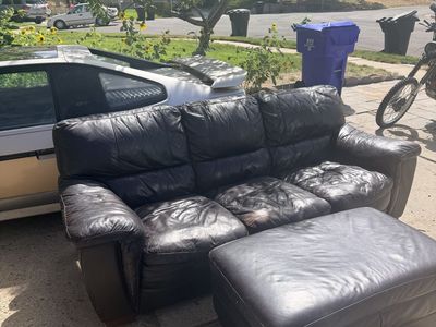 Leather couch and ottoman