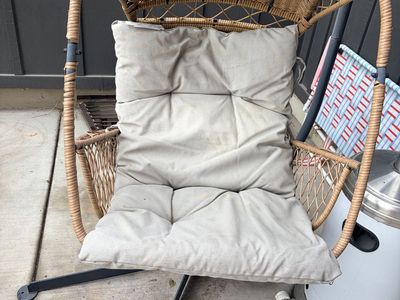 Indoor/outdoor basket swing with stand and cushion