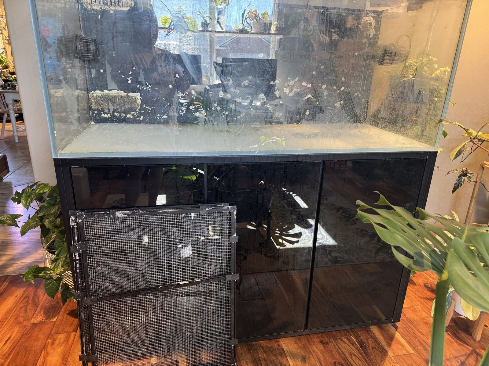 CADE 150 gallon glass aquarium with aluminum and glass stand and sump. 