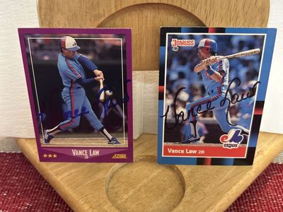 1988 Vance Law x (2) Autograph Montreal Expos BYU COUGARS Hand Signed Auto MLB Baseball Card