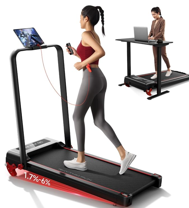RHYTHM FUN 13% Incline Walking Pad Treadmill with Handles, 6.2MPH, Foldable