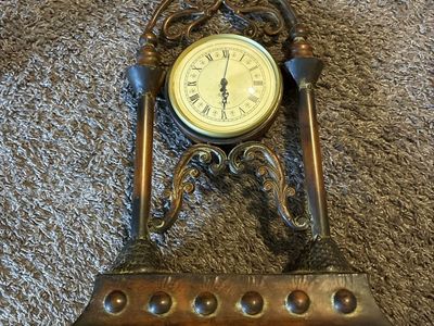 Vintage Ornate Metal Table Clock with Roman Numerals. 20 “ tall.