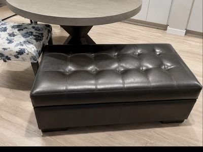 Black Tufted Leather Storage Ottoman Bench