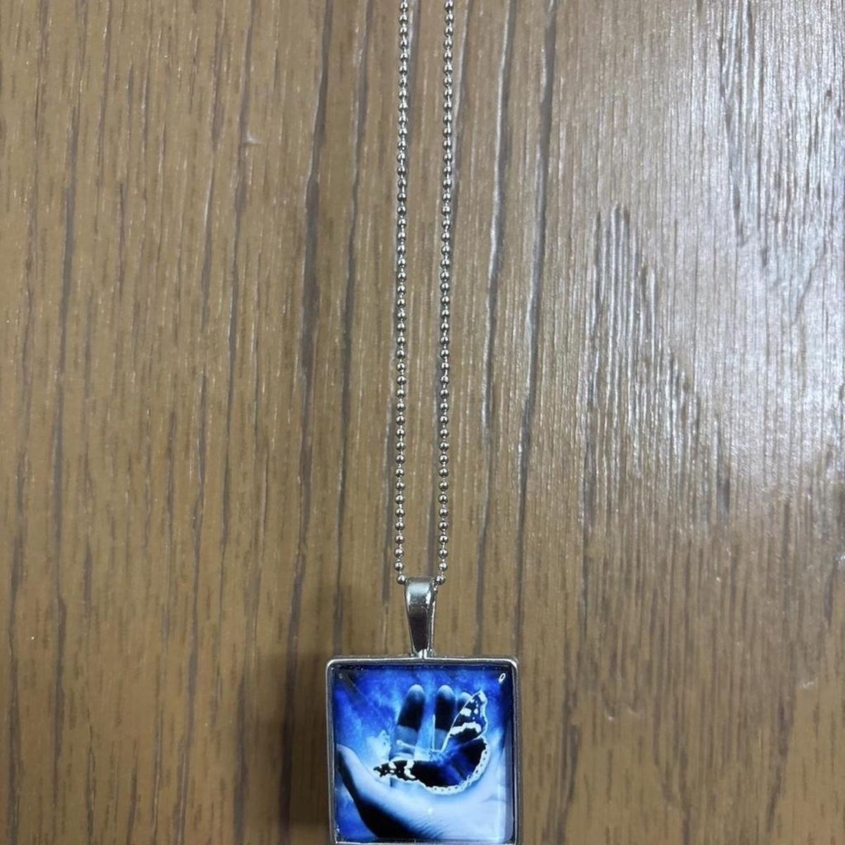 Square Butterfly Pendant Necklace Silver Tone Ball Chain 24" Necklace