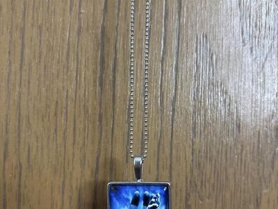 Square Butterfly Pendant Necklace Silver Tone Ball Chain 24" Necklace
