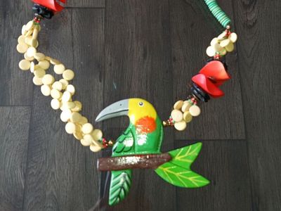 Vintage Handmade Tropical Toucan Necklace and Earring Set