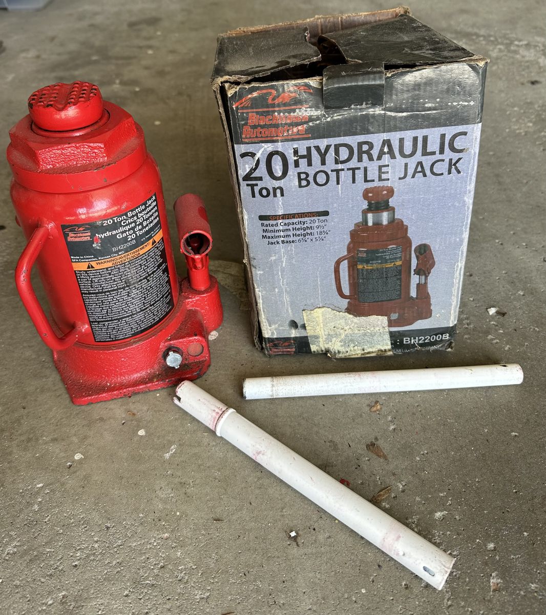 GENTLY USED Blackhawk Automotive Heavy-Duty 20-Ton Hydraulic Bottle Jack, Model# BH2200