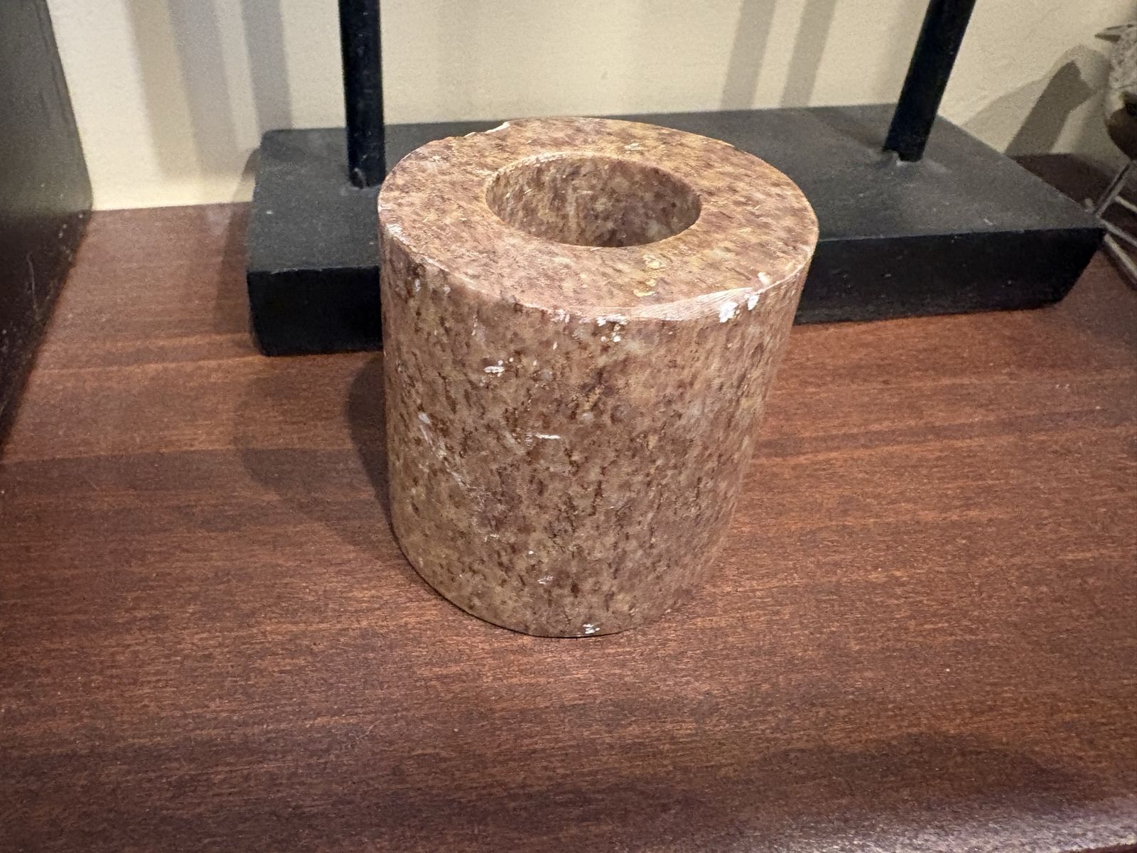 New but Chipped Small Brown Marble Candle Holder