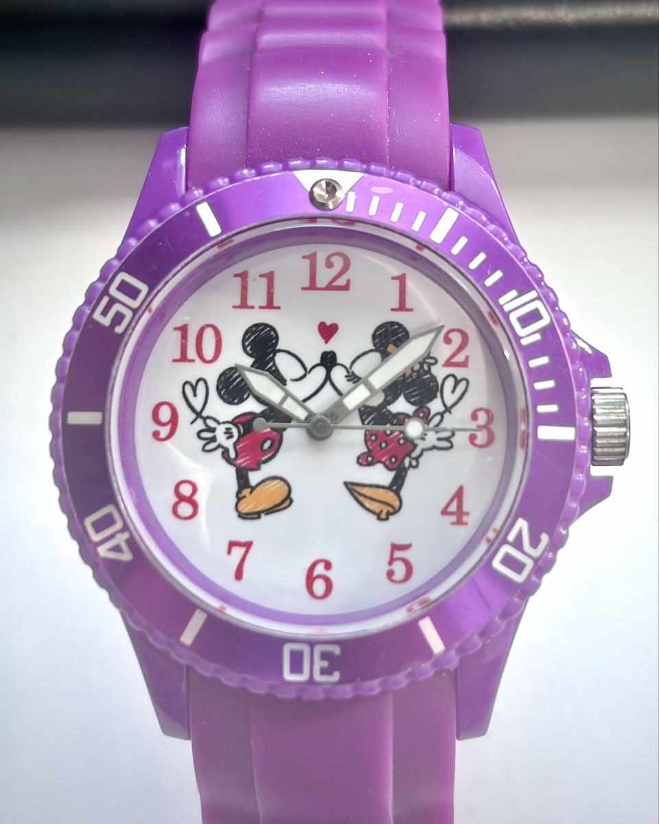 Disney Mickey & Minnie Mouse Quartz Analog Kids Watch Purple Rotating Bezel