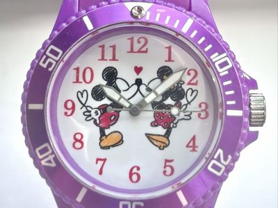Disney Mickey & Minnie Mouse Quartz Analog Kids Watch Purple Rotating Bezel
