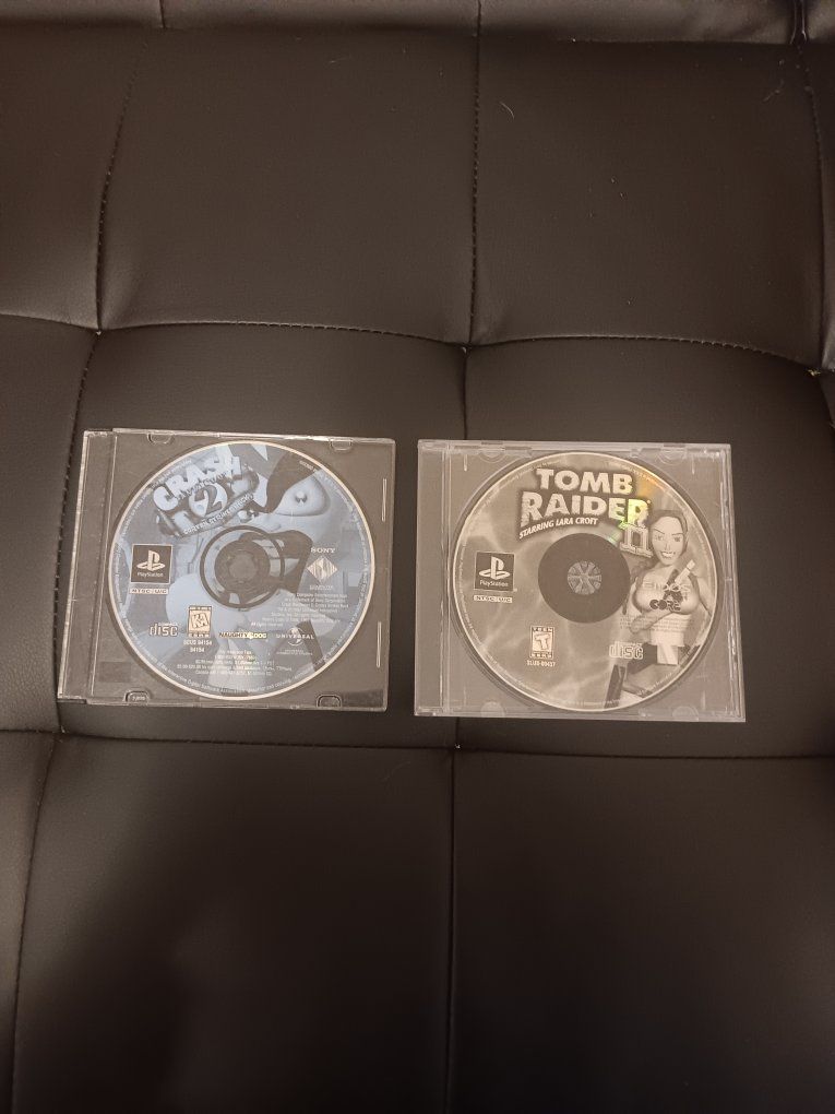 Tomb Raider II & Crash Bandicoot 2 for PlayStation 1 (PS1) - Classic Retro Video Games