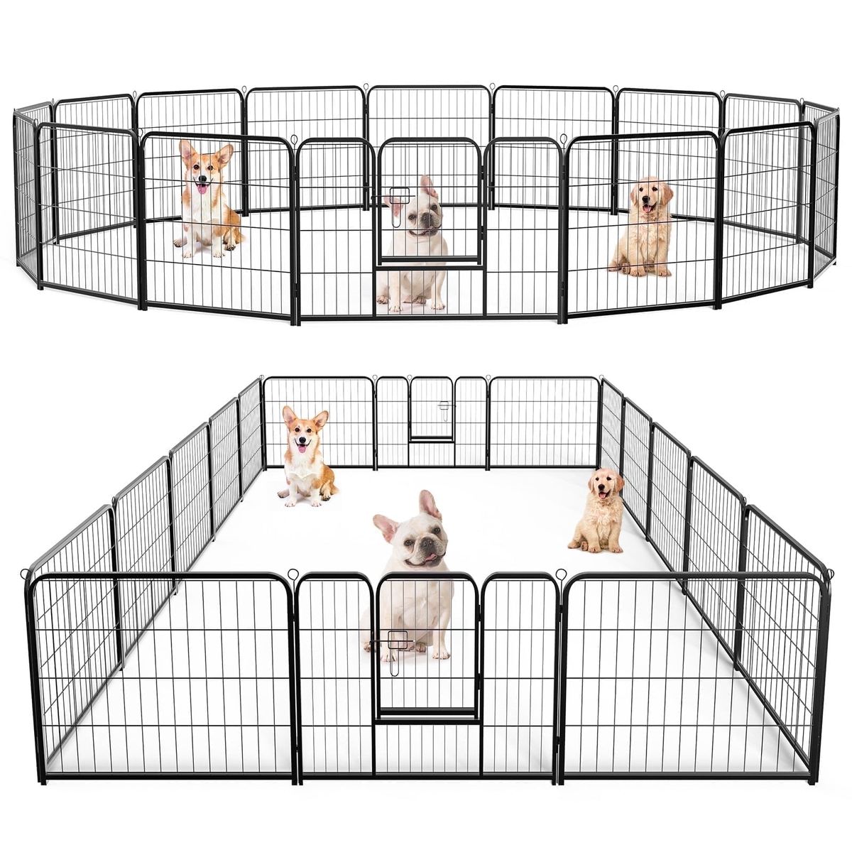 NEW Dog Playpen, 16 Panels 24" Heavy Duty Metal Foldable Pet Fence with Doors Indoor Outdoor