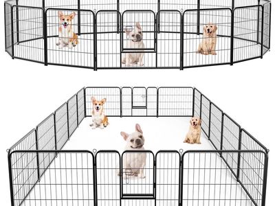 NEW Dog Playpen, 16 Panels 24" Heavy Duty Metal Foldable Pet Fence with Doors Indoor Outdoor