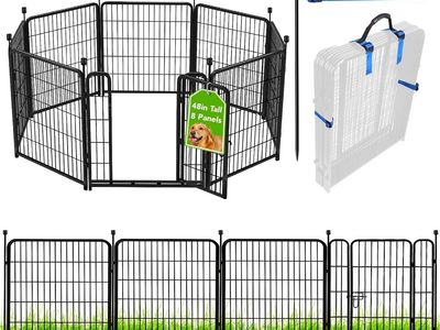 NEW 48" 8 Panels ADAVIN Tall Garden Fence with Gate, Heavy Duty Iron Metal Animal Barrier Fence