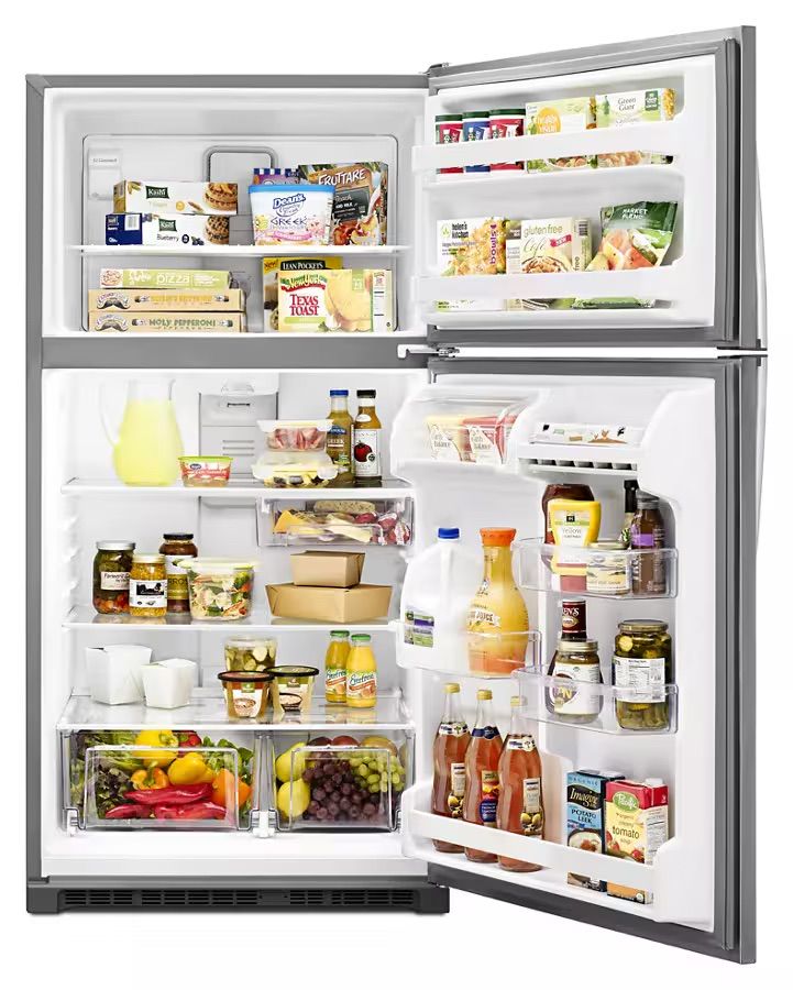 Whirlpool - 33 in. Wide 20.5 cu. ft. Top-Freezer Refrigerator with Frameless Glass Shelves - Monochromatic Stainless Steel