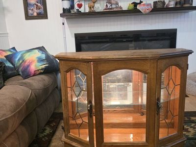 Vintage Wooden Corner Curio Display Cabinet with Interior Lighting