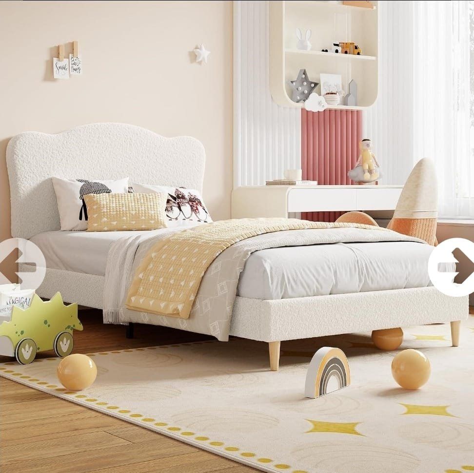 Beige Full Size Upholstered Platform Bed Frame – New #547