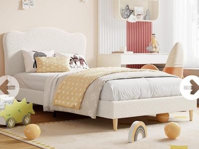Beige Full Size Upholstered Platform Bed Frame – New #547